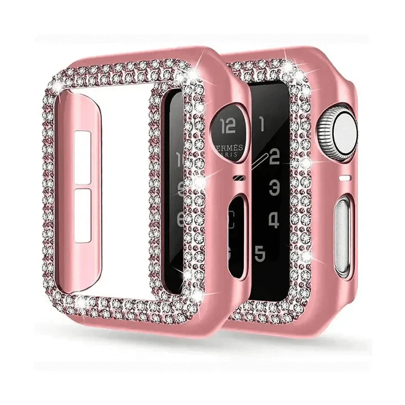 Dual Rhinestone Frame 360 Degree Hard Body Bumper for Apple Watch 41mm 41mm rose-gold Cases & Covers