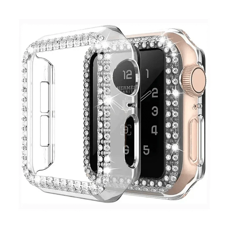 Dual Rhinestone Frame 360 Degree Hard Body Bumper for Apple Watch 41mm 41mm transparent Cases & Covers