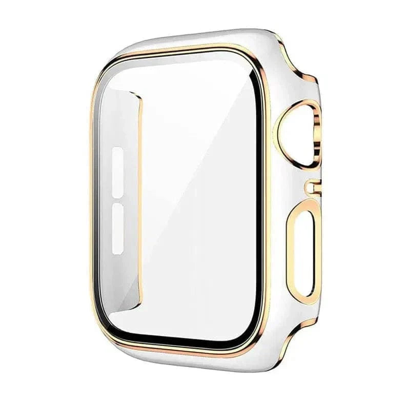 Glossy Chrome Hard PC Built-in Glass Cover for Apple Watch 41mm 41mm white-gold Cases & Covers