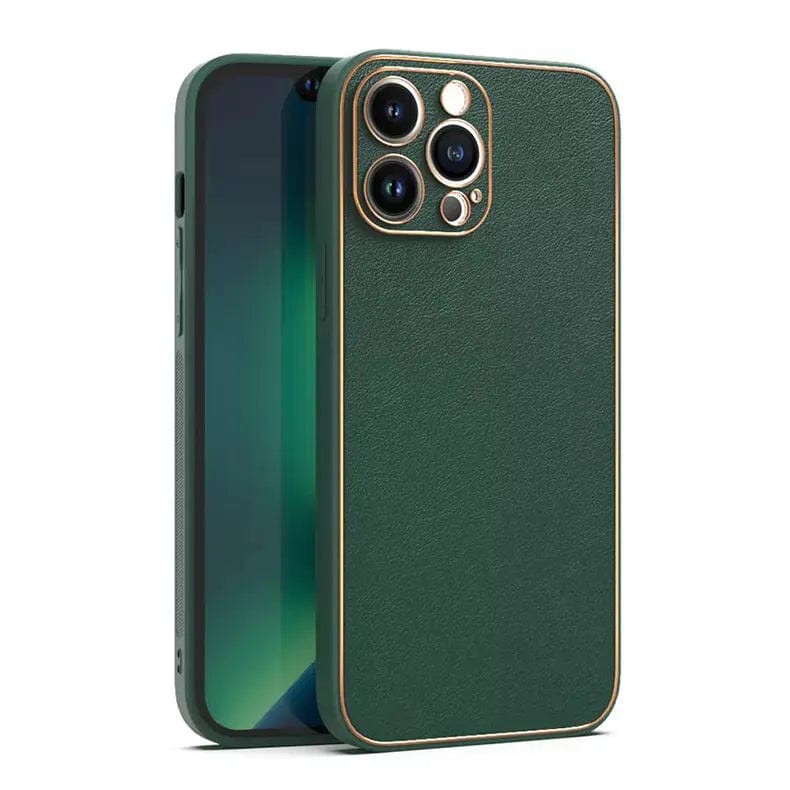 Electroplating Leather Texture TPU Edge Hard Case for iPhone 12 iPhone 12 Green Cases & Covers