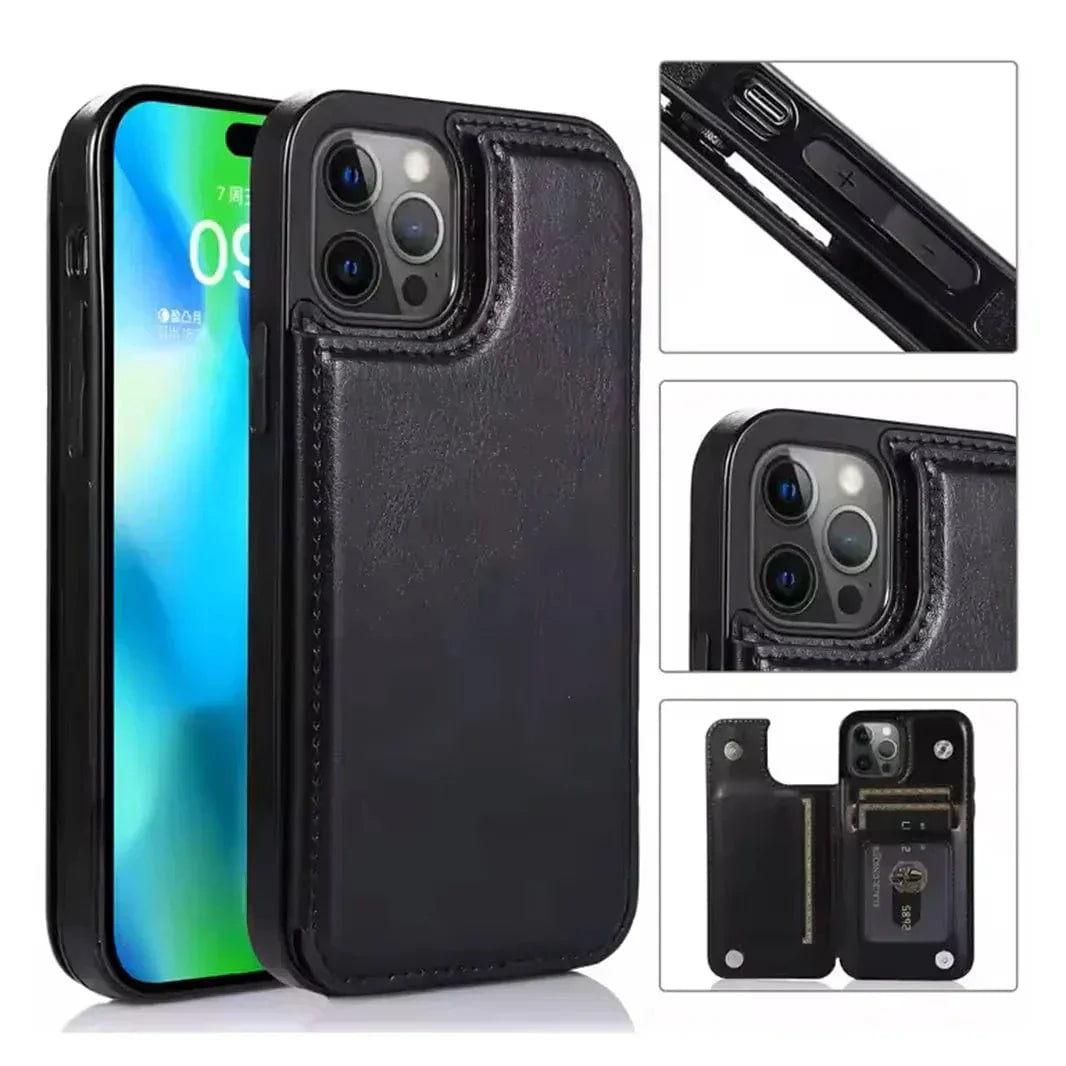 Cards Holder PU Leather Case for iPhone 15 Pro iPhone 15 Pro black Cases & Covers