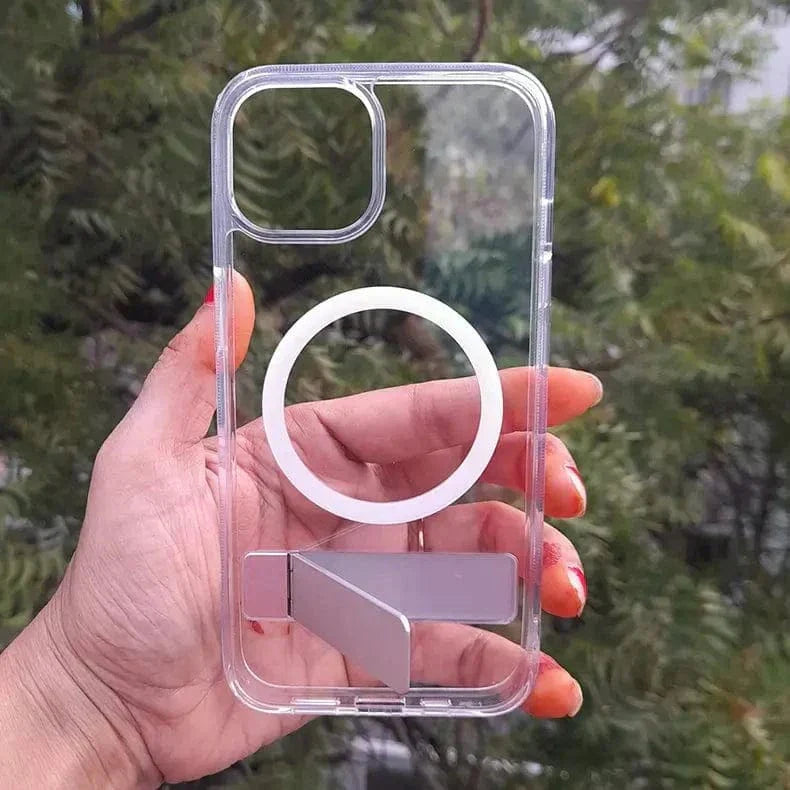 Crystal Clear Magsafe Case With Metal Kickstand for iPhone 15 Pro Max iPhone 15 Pro Max Clear with magsafe Cases & Covers