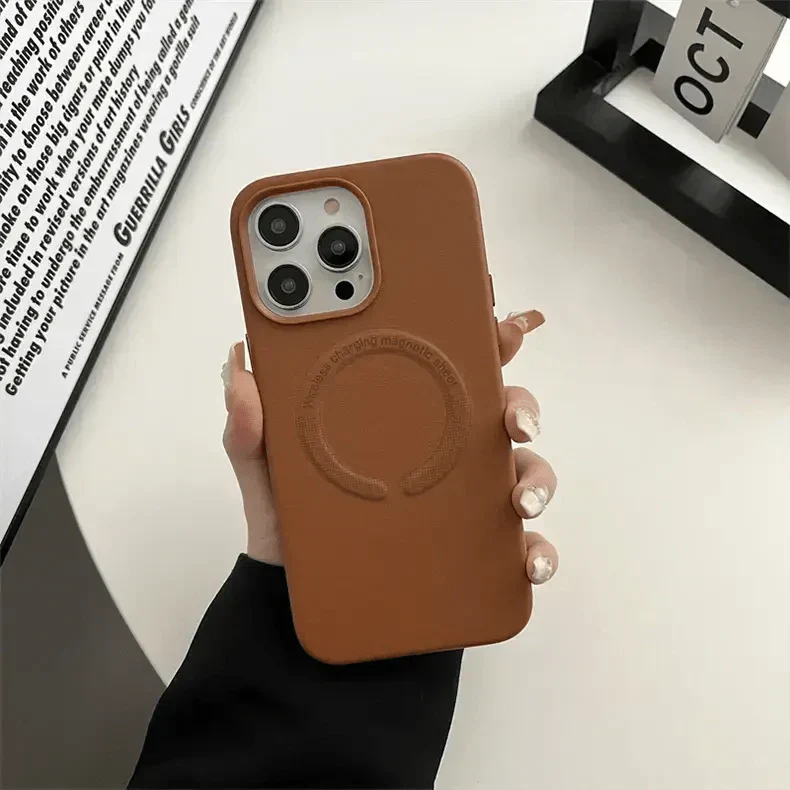 Magsafe PU Leather Magnetic Hard Case for iPhone 15 Pro Max iPhone 15 Pro Max tan-brown with magsafe Cases & Covers