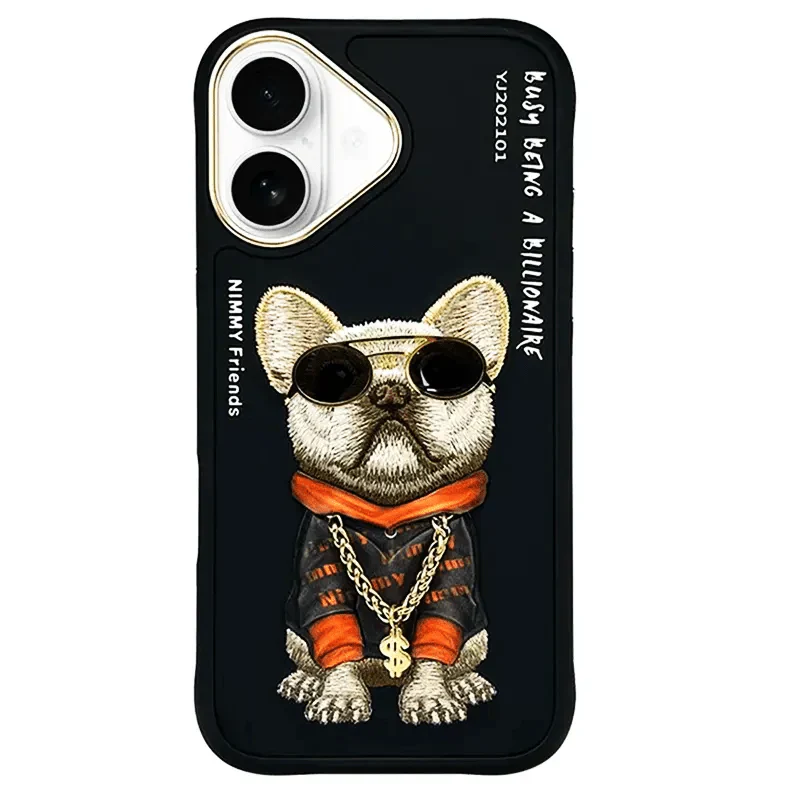 Nimmy 3D Embroided Hard Case for iPhone 16 iPhone 16 Bull Dog Black Cases & Covers