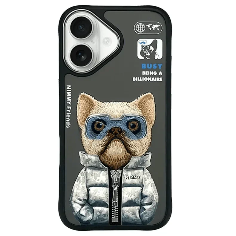 Nimmy 3D Embroided Hard Case for iPhone 16 iPhone 16 Cat Black Cases & Covers