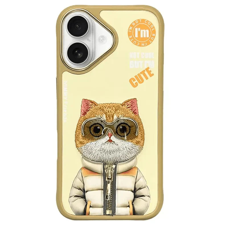 Nimmy 3D Embroided Hard Case for iPhone 16 iPhone 16 Cool Cat Cases & Covers