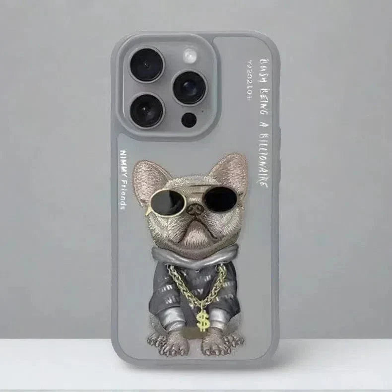 Nimmy 3D Embroided Hard Case for iPhone 16 Pro iPhone 16 Pro Bull Dog Grey Cases & Covers