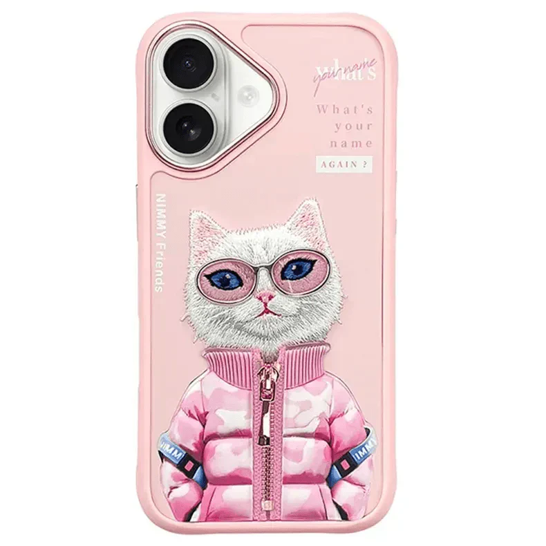 Nimmy 3D Embroided Hard Case for iPhone 16 iPhone 16 Pink Swag Cat Cases & Covers