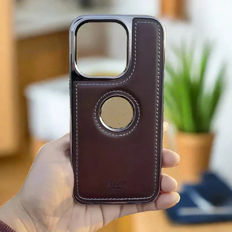 Ishock PU Leather Electroplating Chrome With Logo Cut Case for iPhone 16 Pro iPhone 16 Pro tan-brown Cases & Covers