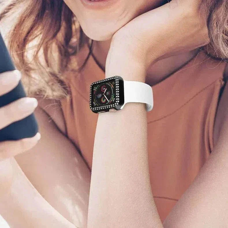 Dual Rhinestone Frame 360 Degree Hard Body Bumper for Apple Watch 41mm Cases & Covers