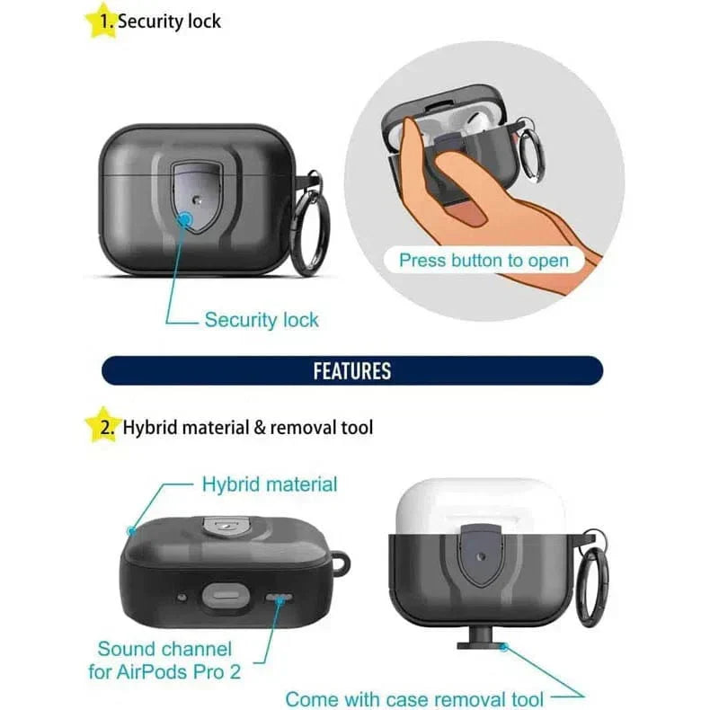 Hybrid TPU PC Lock Clip Cover for Airpods Pro | Pro 2