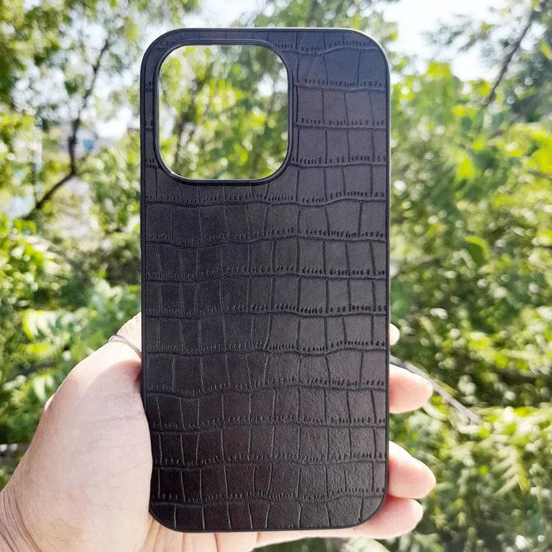 Crocodile Genuine TPU Leather Texture Case for iPhone 13 Pro Max Black Back Cases