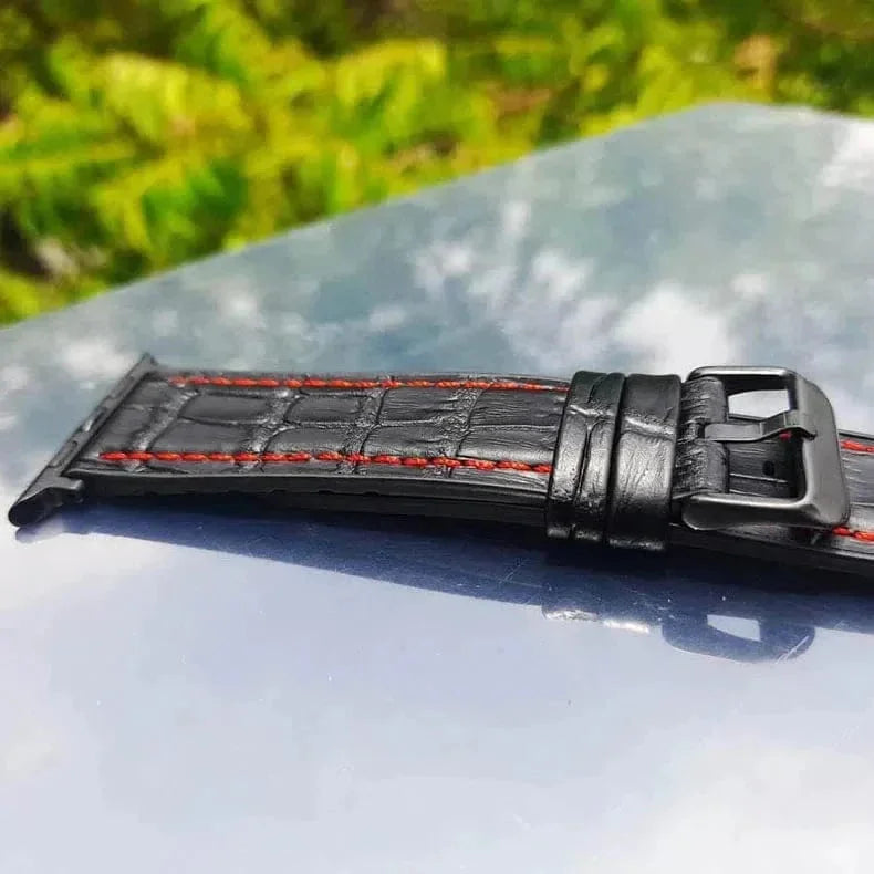 Crocodile Leather Texture Red Thread Silicone Band for Apple Watch 38 | 40 | 41 | 42mm S10