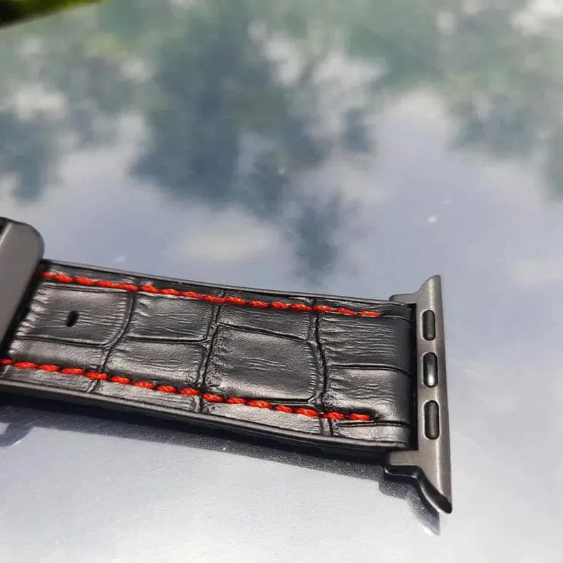 Crocodile Leather Texture Red Thread Silicone Band for Apple Watch 42 | 44 | 45 | Ultra 49 | 46mm S10