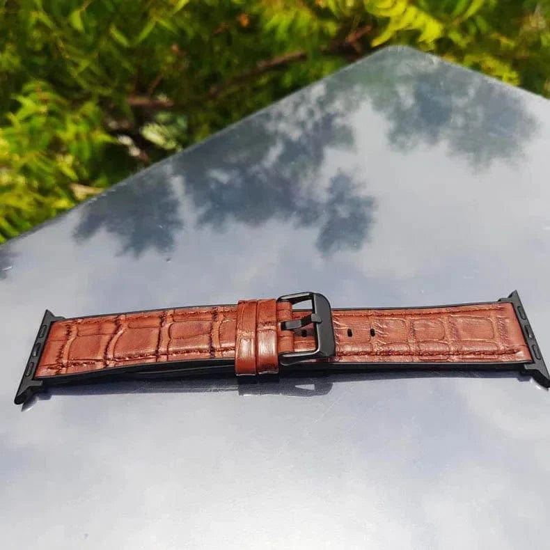 Crocodile Leather Texture Silicone Rubber Band for Apple Watch Watch Bands 42mm | 44mm | 45mm | Ultra 49mm / Tan Brown