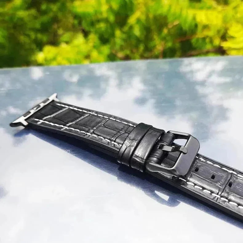 Crocodile Leather Texture White Thread Silicone Band for Apple Watch 42 | 44 | 45 | Ultra 49 | 46mm S10