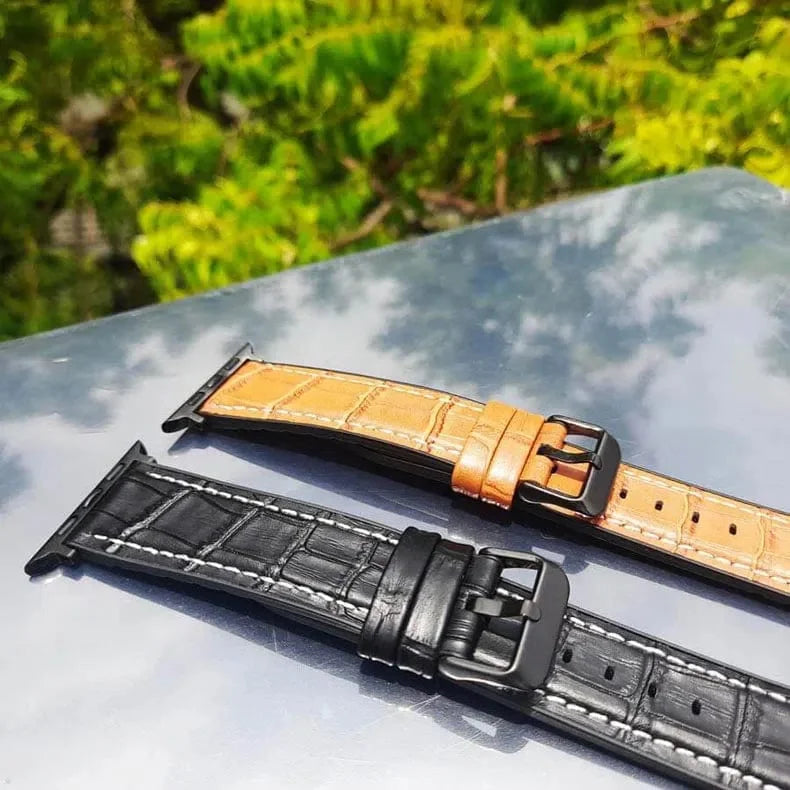 Crocodile Leather Texture White Thread Silicone Band for Apple Watch 42 | 44 | 45 | Ultra 49 | 46mm S10