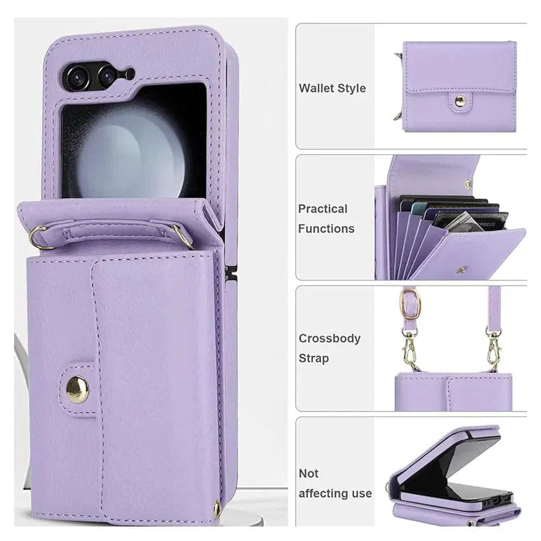 Crossbody Strap Leather Texture Case for Samsung Galaxy Z Flip 6