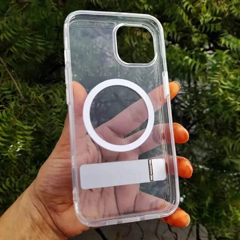 Crystal Clear Magsafe Case With Metal Kickstand for iPhone 15 Pro Max