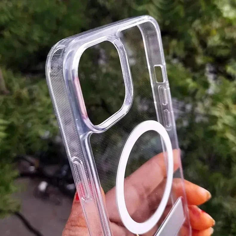 Crystal Clear Magsafe Case With Metal Kickstand for iPhone 15 Pro Max