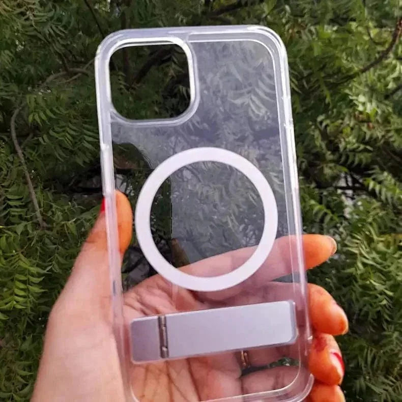 Crystal Clear Magsafe Case With Metal Kickstand for iPhone 15 Pro Max