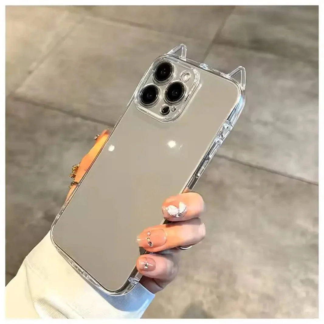 Cute 3D Cat Ears Transparent Soft TPU Case for iPhone 16 Pro Max