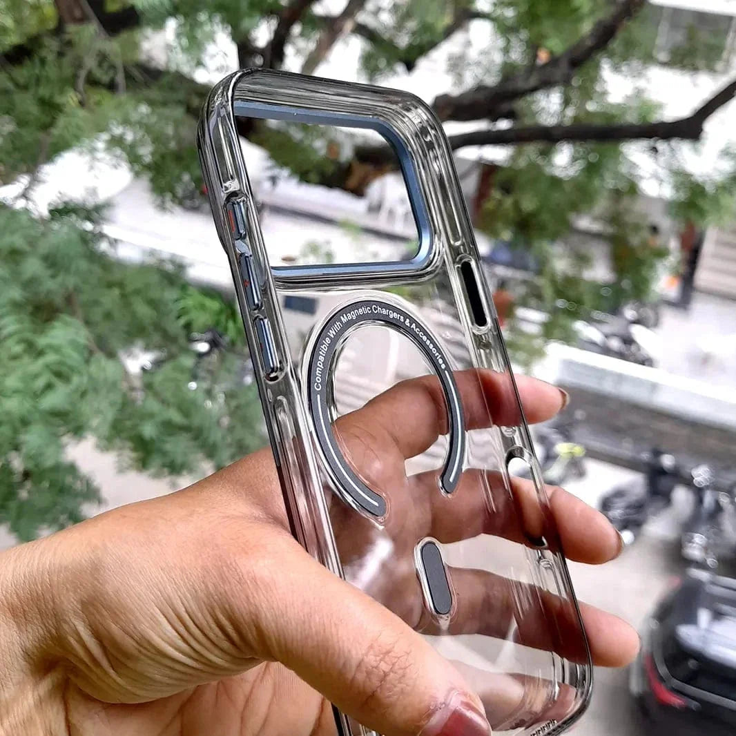 Cystal Clear Slim Metal Keys Magsafe Case for iPhone 17 Pro Max