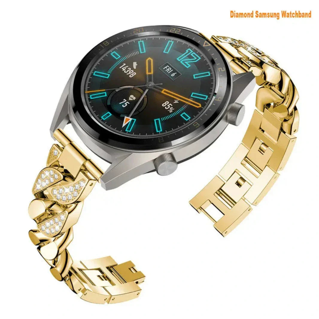 Diamond Metal Stainless Steel Chain Bracelet Band for Smartwatch 20mm 20mm gold Straps & Bands