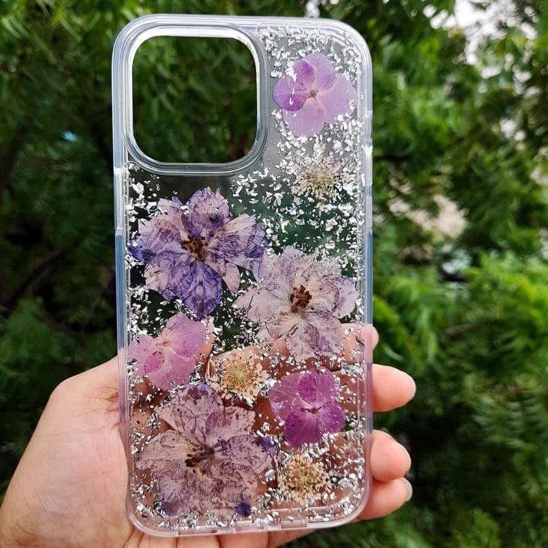 Dried Flowers Glitter Case for iPhone Back Cases iPhone 14 Pro Max / Purple Floral