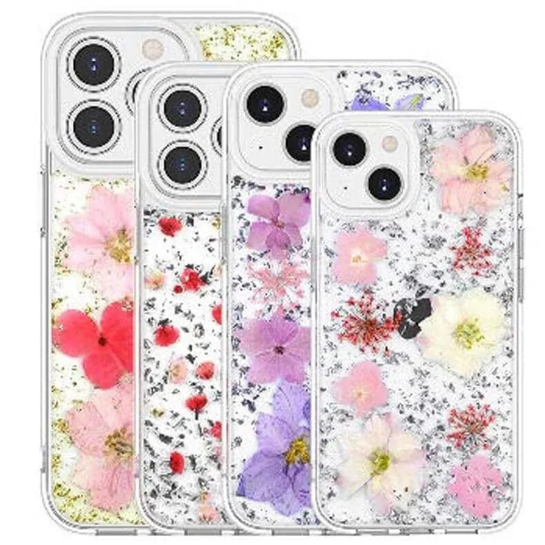 Dried Flowers Glitter Hard Case for iPhone 13