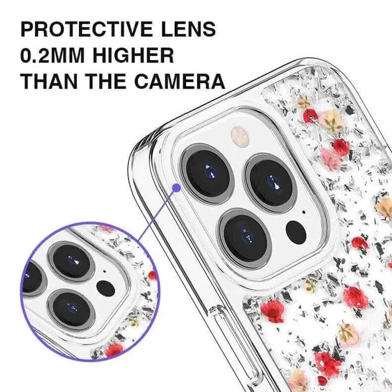 Dried Flowers Glitter Hard Case for iPhone 13 Pro