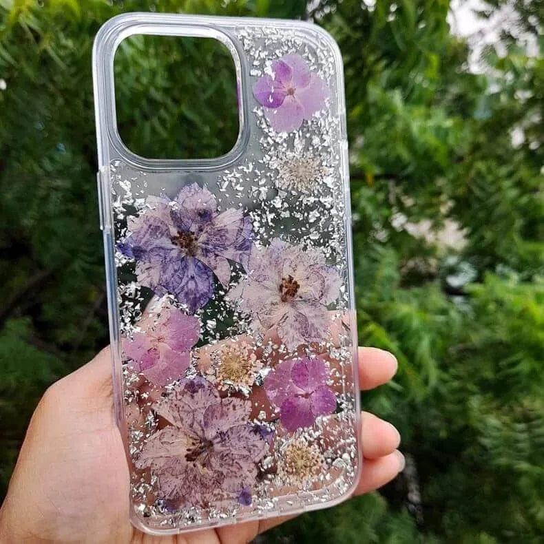 Dried Flowers Glitter Hard Case for iPhone 13 Pro