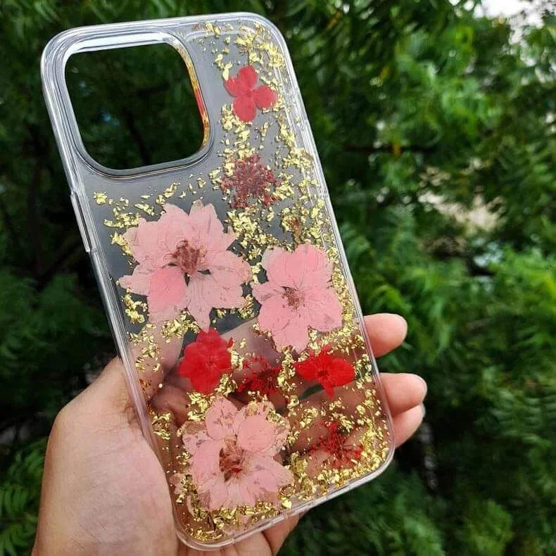 Dried Flowers Glitter Hard Case for iPhone 13 Pro Max