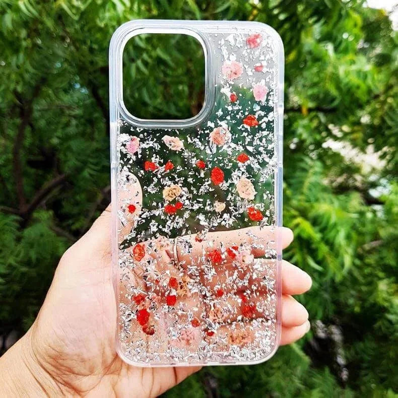 Dried Flowers Glitter Hard Case for iPhone 13 Pro