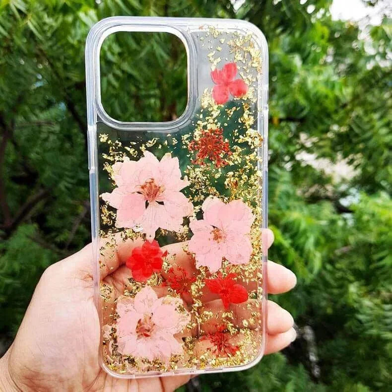 Dried Flowers Glitter Hard Case for iPhone 14