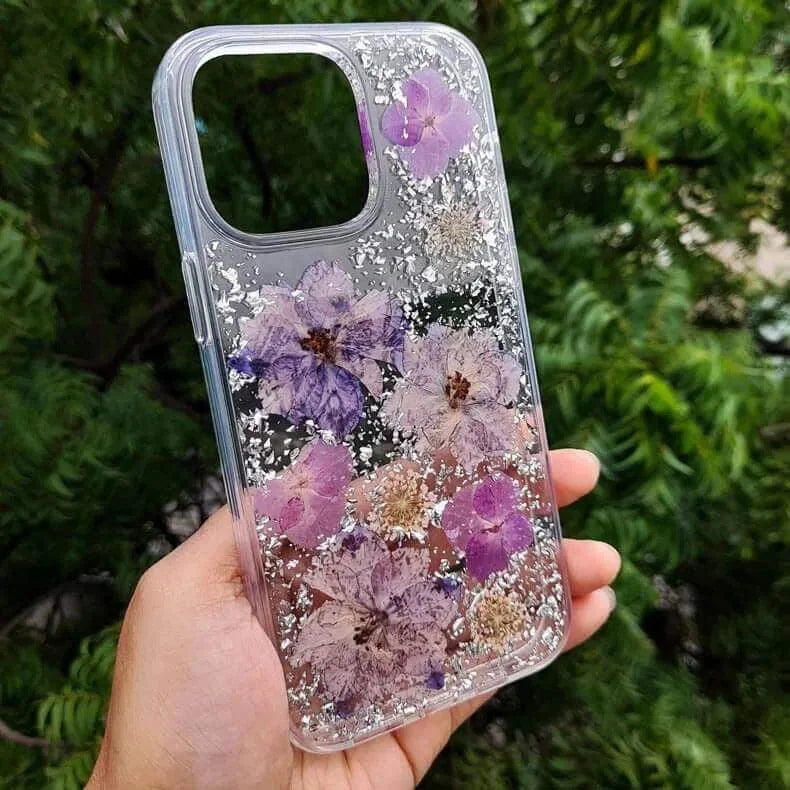 Dried Flowers Glitter Hard Case for iPhone 14 Pro