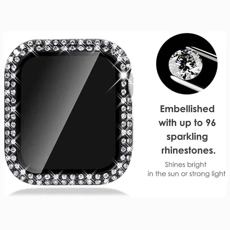 Dual Rhinestone Frame Built-in Glass Screen Protector Hard Cover for Apple Watch 40mm