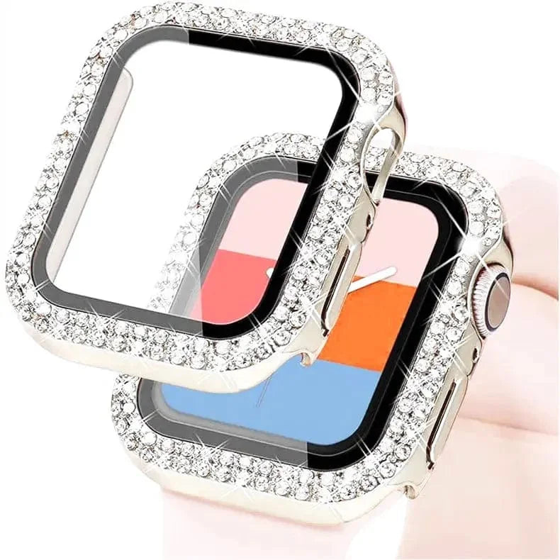 Dual Rhinestone Frame Built-in Glass Screen Protector Hard Cover for Apple Watch 40mm