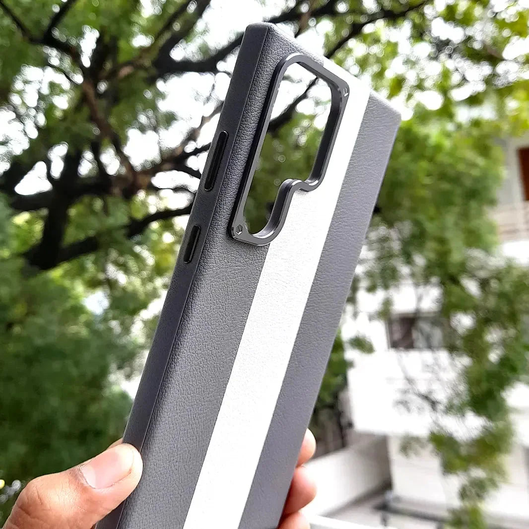 Dual Shade Leather Metal Button Magsafe Case for Samsung S25 Ultra