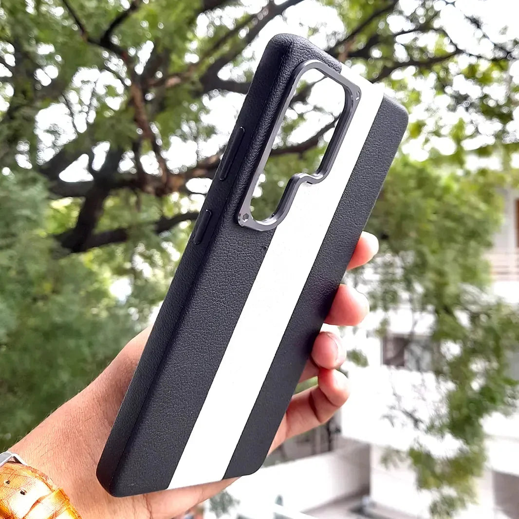 Dual Shade Leather Metal Button Magsafe Case for Samsung S25 Ultra