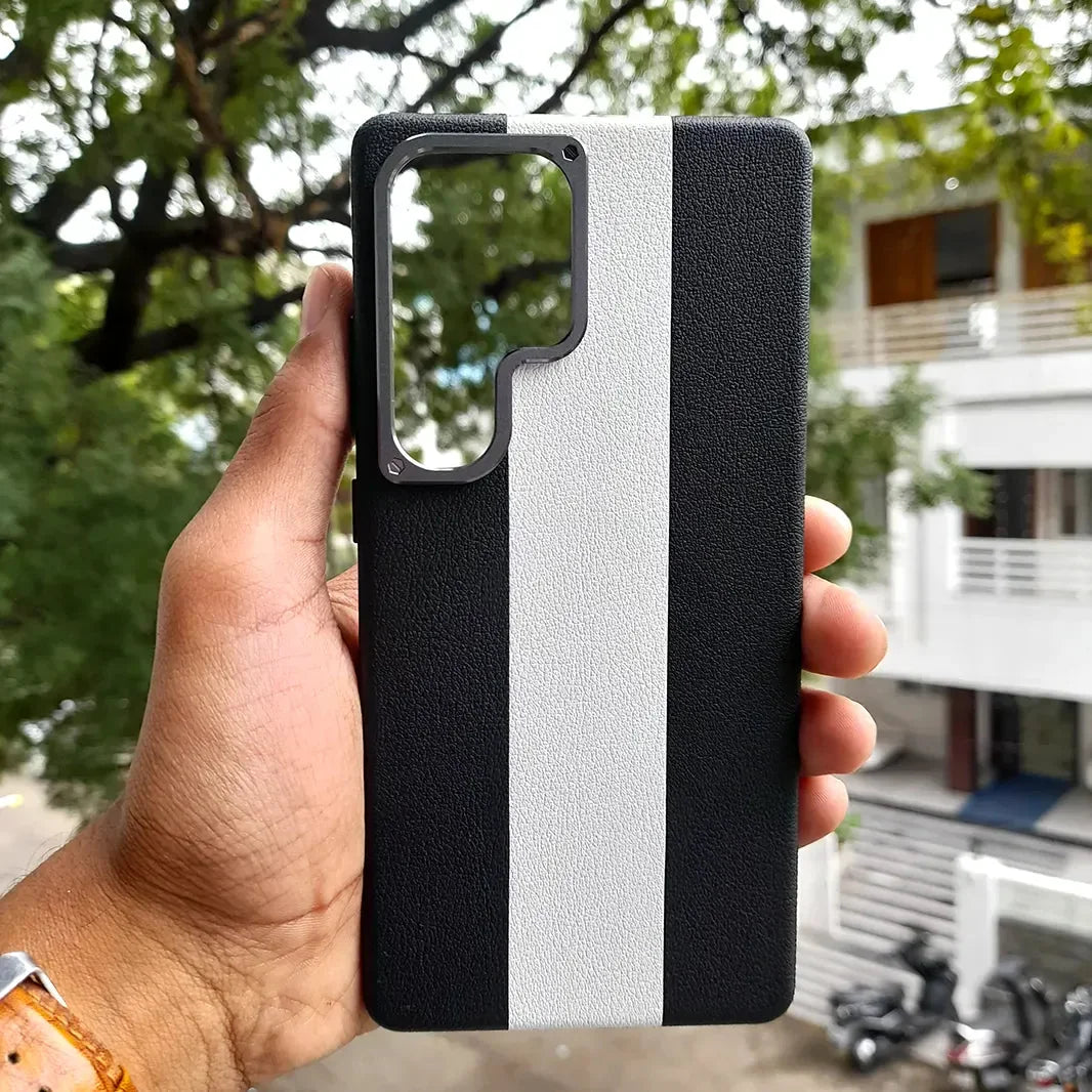 Dual Shade Leather Metal Button Magsafe Case for Samsung S25 Ultra