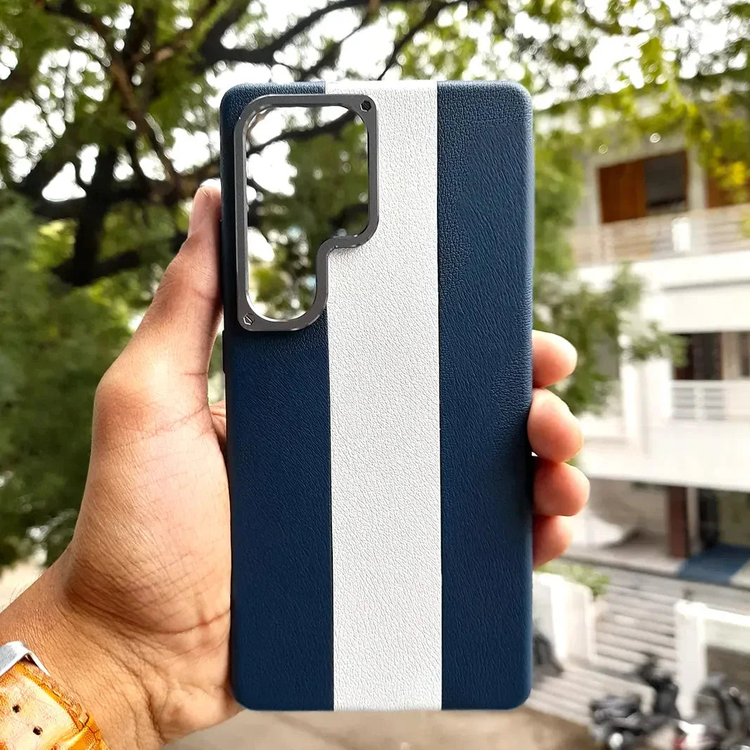 Dual Shade Leather Metal Button Magsafe Case for Samsung S25 Ultra