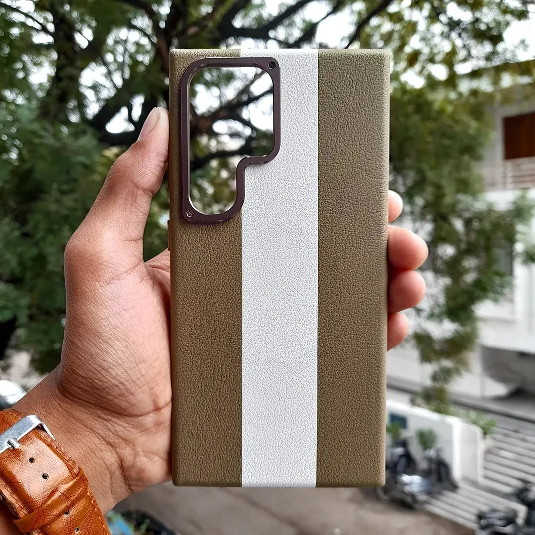 Dual Shade Leather Metal Button Magsafe Case for Samsung S25 Ultra