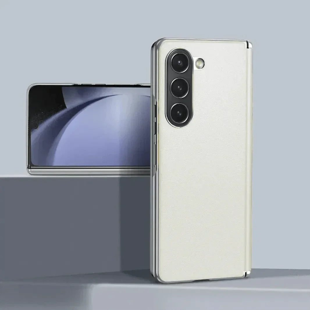 Electroplated Leather Texture Hard Back Case with Hinge Protection for Samsung Z Fold7