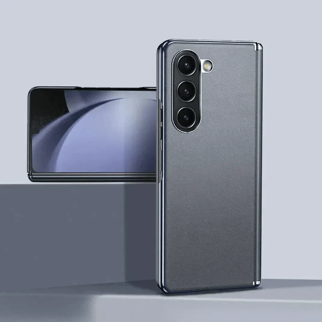 Electroplated Leather Texture Hard Back Case with Hinge Protection for Samsung Z Fold7