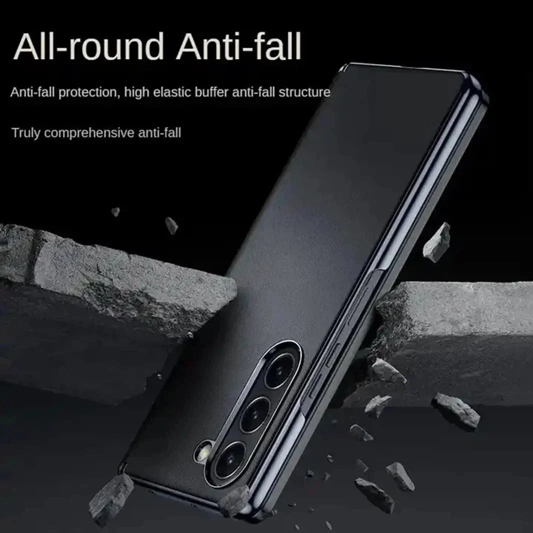 Electroplated Leather Texture Hard Back Case with Hinge Protection for Samsung Z Fold7