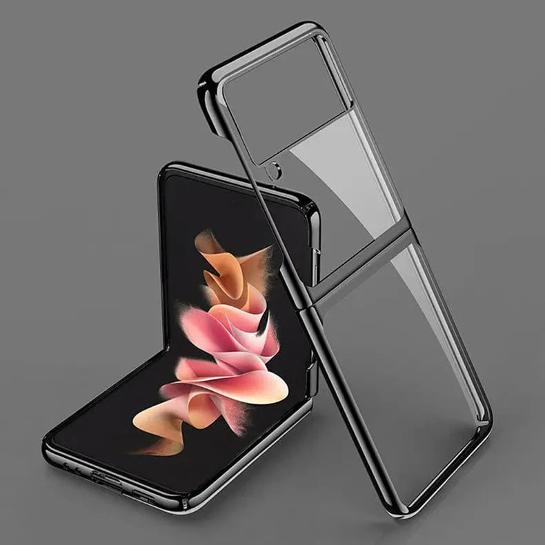 Electroplating Frame Crystal Clear Hard Phone Back Case for Samsung Galaxy Z Flip