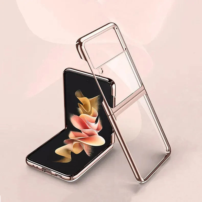 Electroplating Frame Crystal Clear Hard Phone Back Case for Samsung Galaxy Z Flip