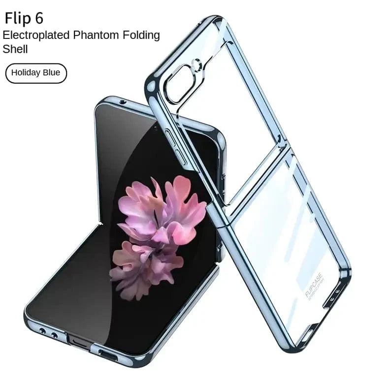 Electroplating Frame Crystal Clear Hard Phone Back Case for Samsung Galaxy Z Flip