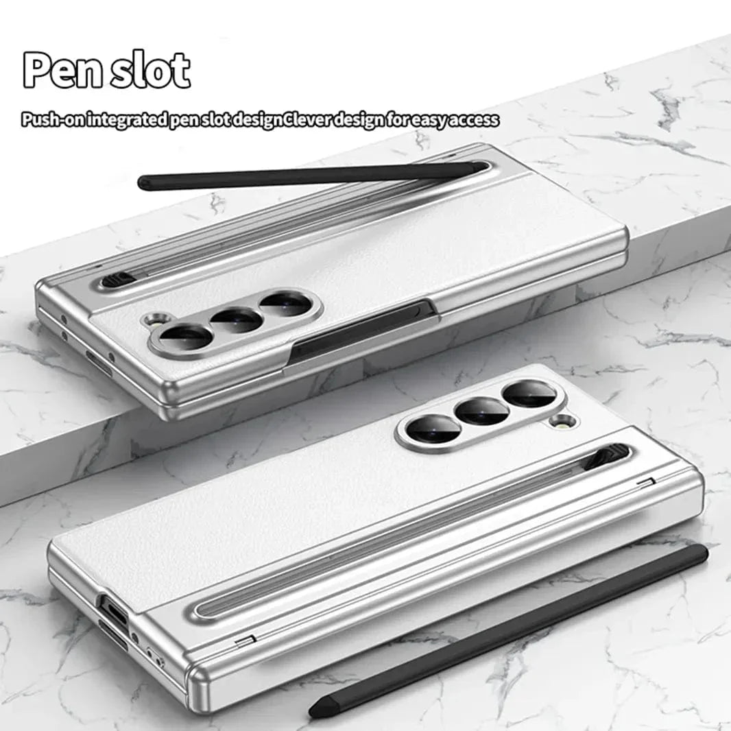 Electroplating Leather Texture Case With Pen Slot for Samsung Z Fold7